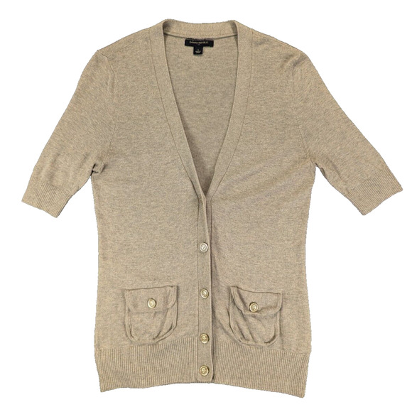 Banana Republic Cardigan Small Women's Short Sleeve Sweater Cotton Blend Beige - Picture 1 of 9